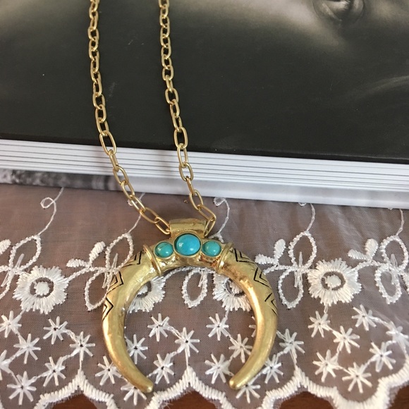 Jewelry - Crescent Moon Etched Boho Long Necklace